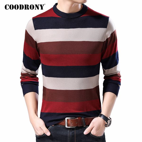

coodrony sweater men spring autumn casual knitwear pullover shirt men clothes streetwear fashion striped o-neck pull homme c1079, White;black