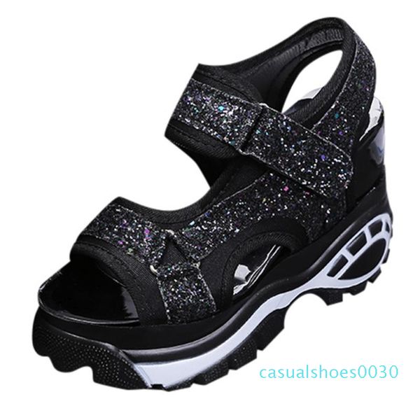 

new style women sandals ladies wedges shoes fashion fish mouth sandals thick bottomed sport casual women shoes c30, Black