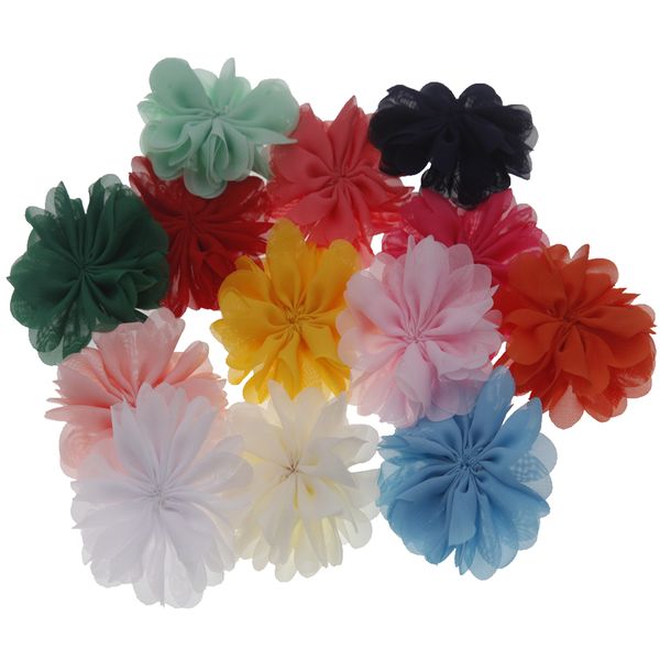 

мини 2.8 '' diy цветы детский бутик шифон цветок без клипов рождественский аксессуар свадебные девушки аксессуары для волос 15 шт. / лот, Slivery;white