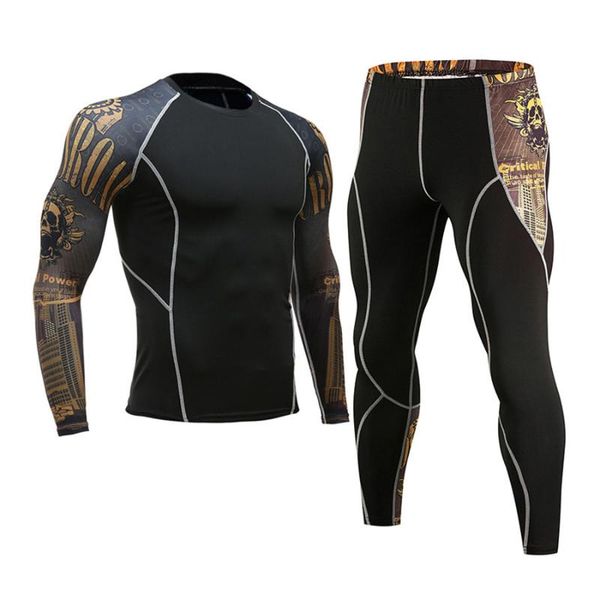 

men's clothing compression underwear sports autumn winter training kit rash guard men mma tactics tights 2 piece, Gray