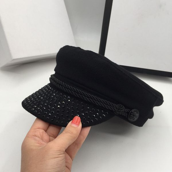 

south korean version visors diamond fashion duck hat women spring and summer new cute navy hat black rope british retro, Blue;gray