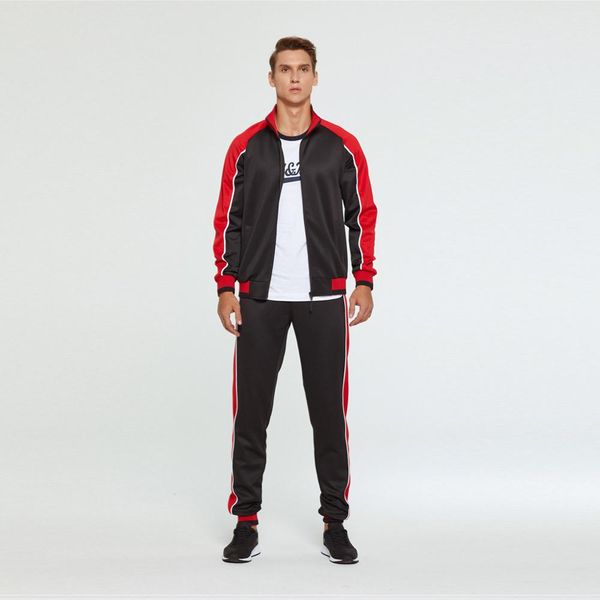 

men new sport sets fashion casual slim fit sweatshirt tracksuit sport patchwork sets autumn winter casual clothing streetwear, Black;blue