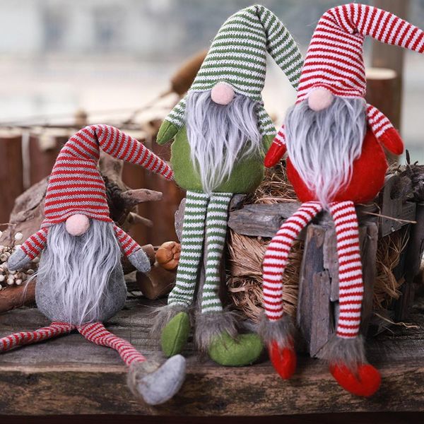 

christmas decoration striped hat hanging leg no face doll room home decoration christmas tree decor #4c04