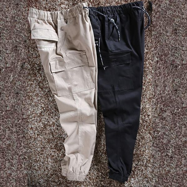 

designer mens pants autumn style brand pants pattern printed mens casual solid pocket pants fashion brand sport long trousers 2020, Black