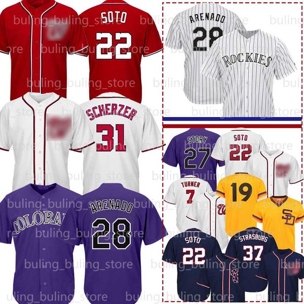 

22 juan soto джерси 31 макс scherzer 7 треа turner 37 стивен страсбург 13 мэнни machado 19 тони гвинн 28 нолан arenado, Blue;black