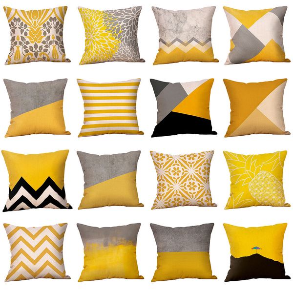 

autumn yellow series pillow case geometric fall cushion cover home decorative sofa accessories 18*18 inch gh6