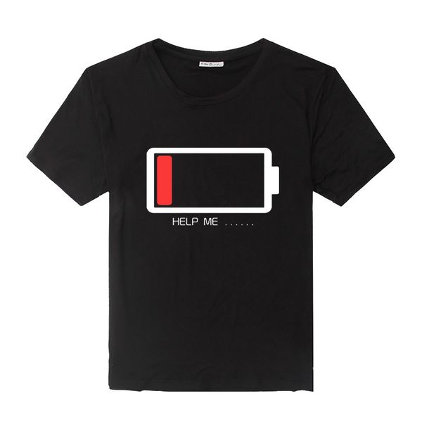 

мужчины стиль с help me с низким энергопотреблением батареи смешные хлопок топы тис мальчики 3d моды футболку, White;black