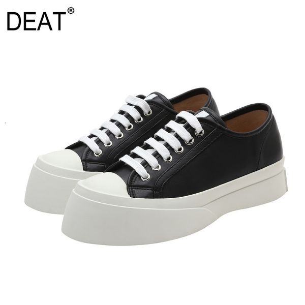 

deat] 2019 round toe bandage casual pu leather single shoes thick bottom shoes women new spring autumn fashion tide 19i-a233, Black