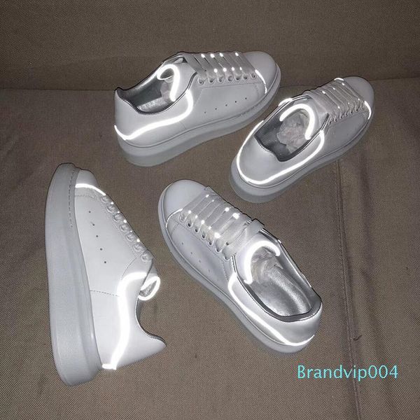 

men fashion white casual shoes women reflective-trimmed genuine leather shoes classic lace up lightweight couple sports sneakers, Black