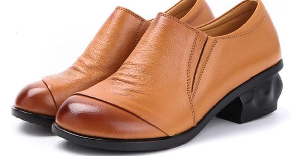 

2019 women's shoes in spring and autumn with new style middle heel coarse heel round head mother shoes @2614, Black