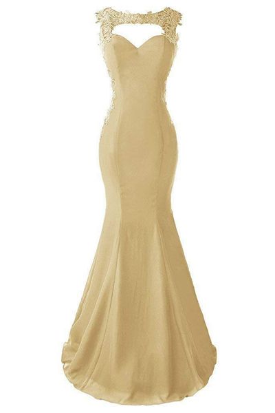 2019 New Sexy Gold Backless Sereia Vestidos de Festa Com Apliques Plus Size Formal Evening Celebrity Dresses BE29