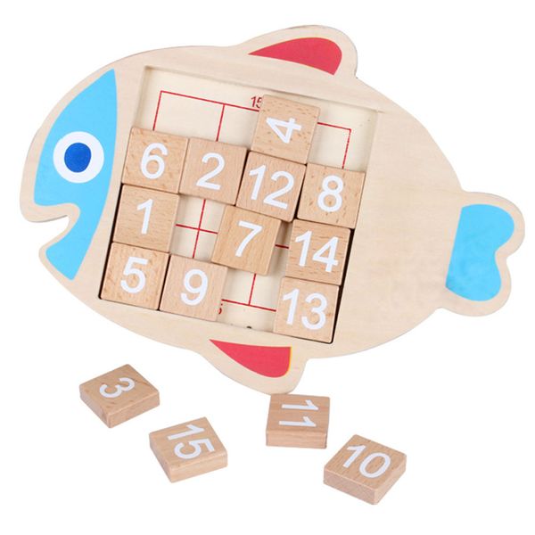 

wooden fish shape digital numbers 1-15 brain teaser huarong road toys kids math toy for children education developmental gift