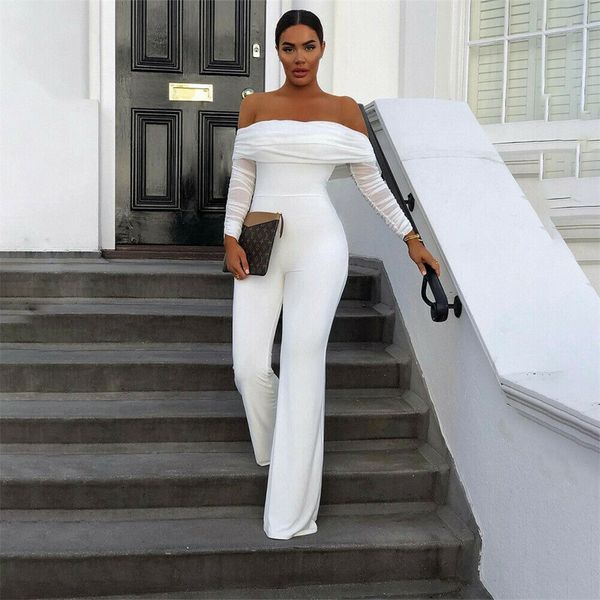 

hirigin elegant office lady solid off shoulder short sleeve skinny jumpsuit autumn spring workwear going out women jumpsuits, Black;white