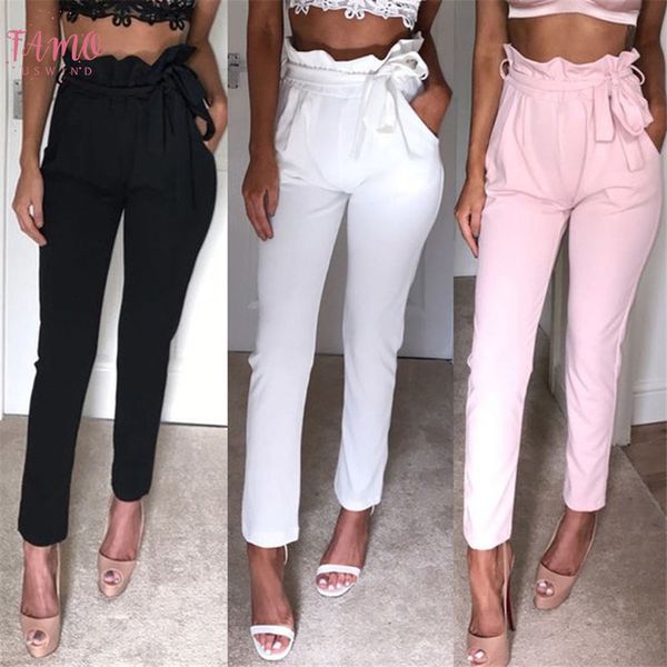 

women new high waist pants women looks slim skinny pure color drawstring leggings stretchy comfortable clothes fashion pencil pants, Black;white