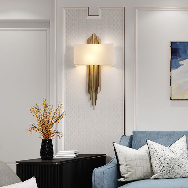 

Modern creative de ign gold led wall light luxury fabric cover for conce hanging living room bedroom light wall lamp