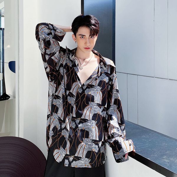 

лето streetwear напечатанных рубашка мужская ретро с длинным рукавом тонкий футболка с длинным полупрозрачный солнцезащитный мужской hip hop, White;black