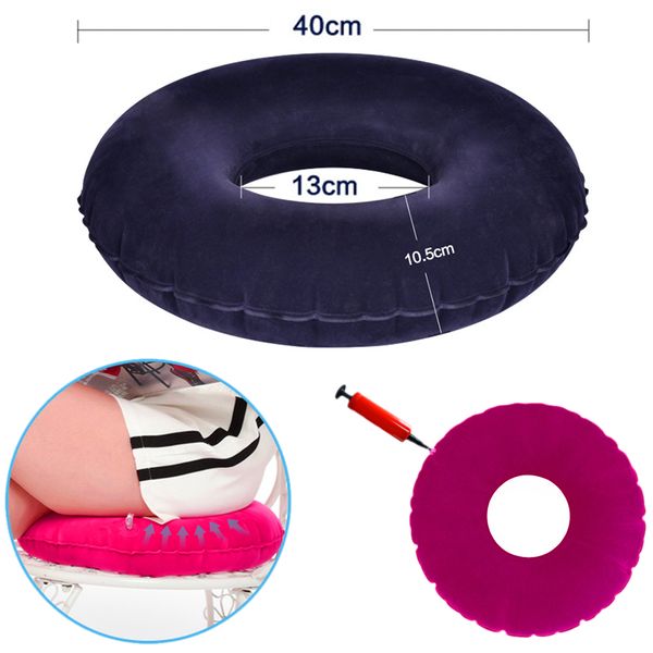 

donut pillow inflatable ring round cushion medical hemorrhoid pillow flocking chair seat pad for home office use 2 color
