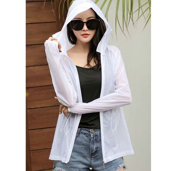 

women summer suncreen clothing 2019 new long sleeve womens solid color beach ourdoor sport clothing hooded coat asian size s-2xl wholesale, Black;brown