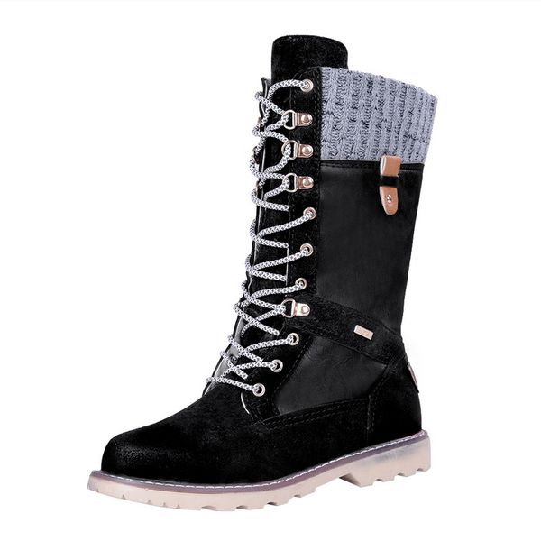 

basic women mid-calf boots round toe zip platform decor female shoes fur plush insole winter boots women plus size botas mujer, Black