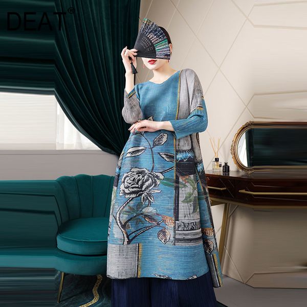 

deat] 2020 new pleated dress women loose over size chinese style traditional printing rich spring fold clothing fashion ar195, Black;gray