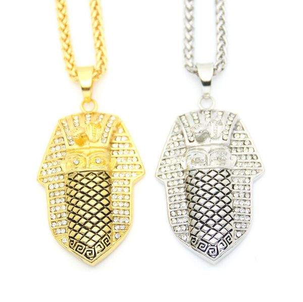 

hip hop egyptian pharaoh's pendant covered with snake head for men western luxury necklace stainless steel cuban chains, Silver