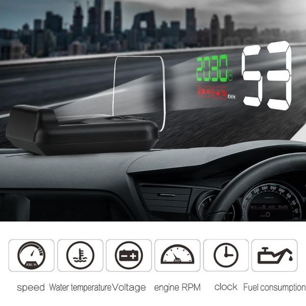 

c500 hud projector 8 display mode obd2 head up display digital speedometer clock rpm car hud windshield projector alarm system