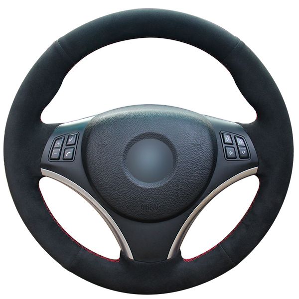 

hand sewing custom black suede car steering wheel cover for bmw e90 320i 325i 330i 335i e87 120i 130i 120d