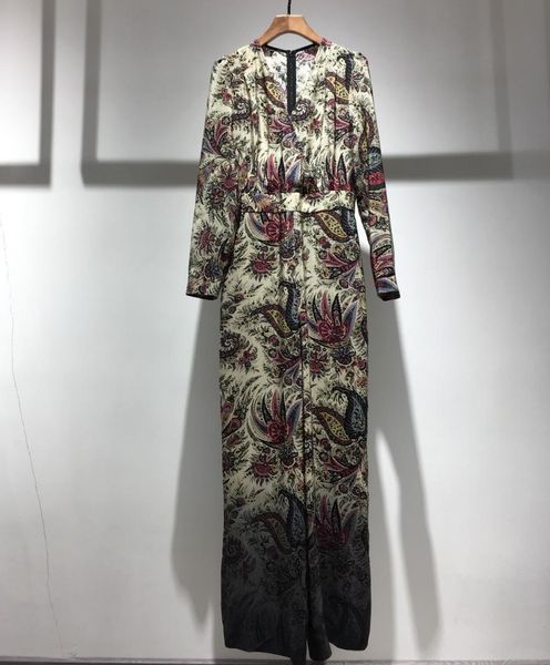 

2019 new ladies fashion long sleeve v-neck silk print jumpsuit 1217, Black;white