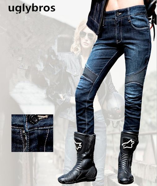 

2018 fashion straight uglybros jeans motocross moto motorcycle pants ladies knee protection motorcycle jeans