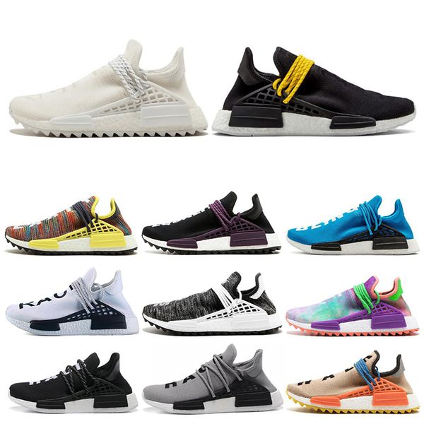 

classic human race hu trail pharrell williams men running shoes nerd black cream orange red mens trainers women runner sneakers size 36-45, White;red