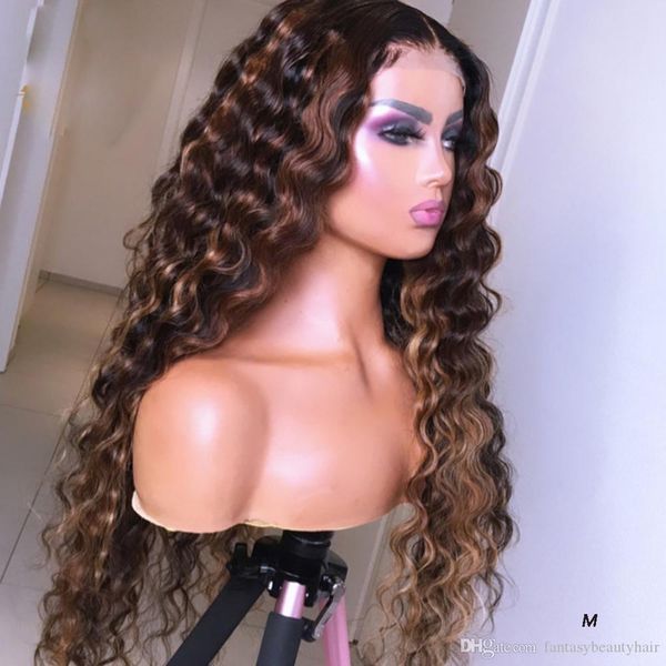 

13x6 deep part laces front human hair wigs 360 frontal curly highlights color remy pre plucked blonde brazilian full lace wig bleached knots, Black