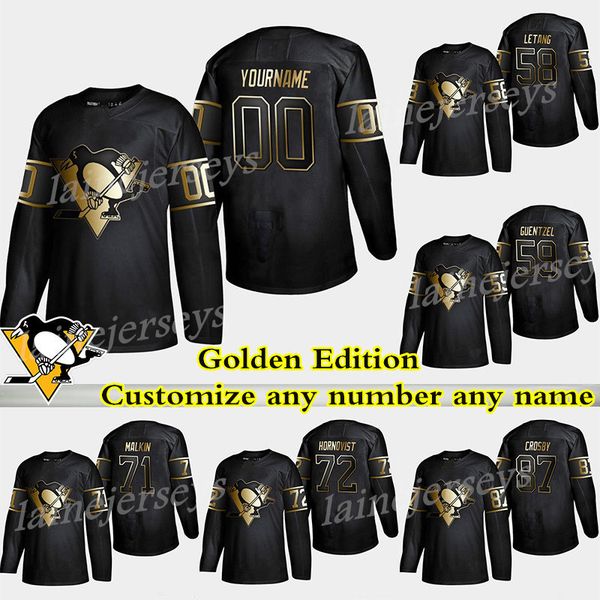 

pittsburgh penguins golden edition 87 sidney crosby 71 evgeni malkin 58 kris letang customize any number any name hockey jerseys, Black;red