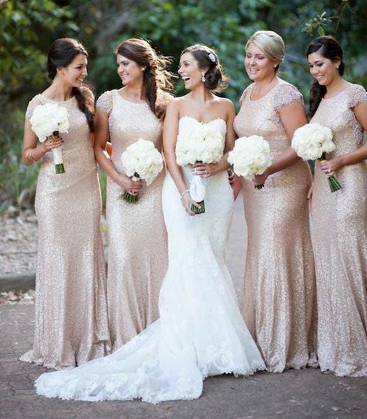 

2019 new christmas bridesmaid dresses gold sequins cap sleeve crew neckline fit and flare maid of honor dresses vestidos de novia, White;pink