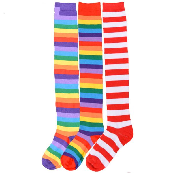 

european and american trend rainbow stripes long paragraph large size long tube was thin over the knee legs ladies socks, Black