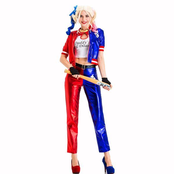 

2019 halloween women clothing clown suit cosplay costume 3pcs suit harley quinn costumes size s-xxl, Black;red