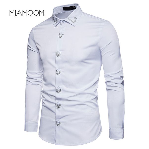 

miamoom men spring and autumn printing shirt men's embroidered long sleeve shirts camisa masculina streetwear, White;black