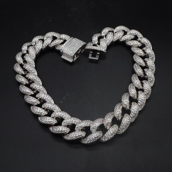 

hip hop custom 3row cz bracelet necklace iced out cz bling 25mm cuban chain link chains necklace men street rock rap jewelry, Silver