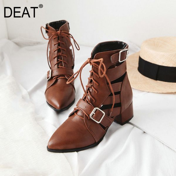 

deat] 2020 sharp toe hollow out belt buckle bandage pu leather single shoes women cool boots new spring summer fashion 10h159, Black