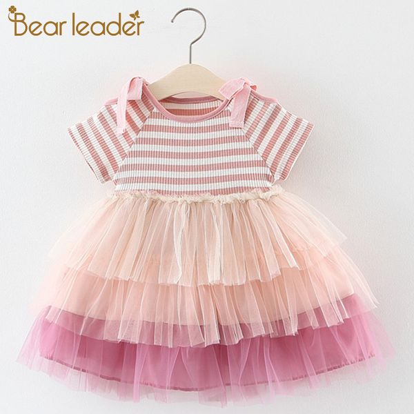 

bear leader girls dresses 2019 girl birthday dress newborn baby summer princess cupcake striped bow-sleeve dresses baby clothing, Red;yellow