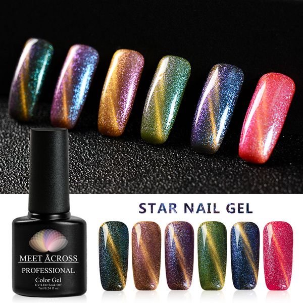 

meet across chameleon cat eye gel nail 3d magnetic gel nail polishes 6 colors glitter varnish soak off uv gel-lacquer, Red;pink