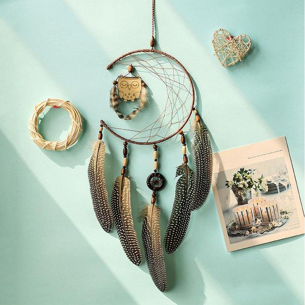 

nordic style owl dreamcatcher fashion home decor gifts pearls dormitory pendant white feather jewelry car home decoration