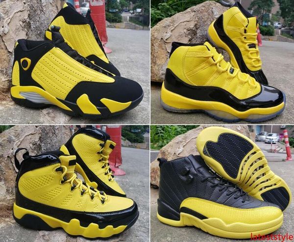 

2019-2020 wholesale bumblebee 11s 14s 9s 12s yellow black with basketball shoes men size with ing