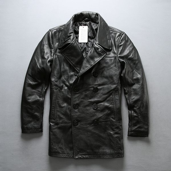 

2019 men's genuine leather winter jacket vintage classic cowhide leather coat casual plus size formal black jacket dhl shipping