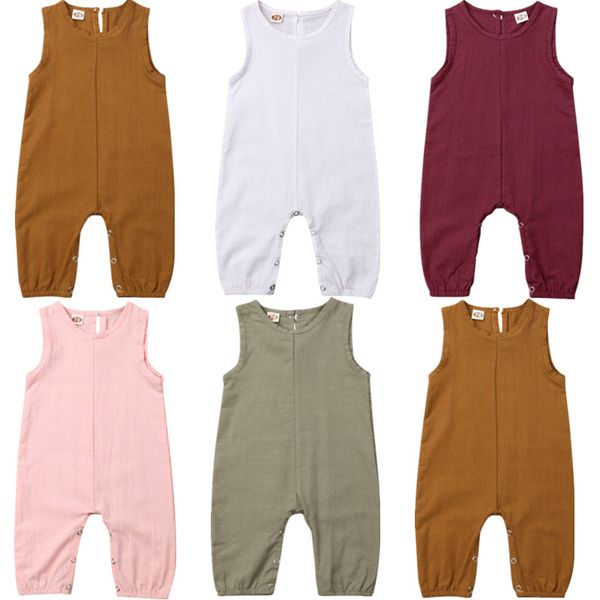 

summer newborn infant baby boy girl romper sleeveless solid jumpsuit outfits set sunsuit baby clothing, Blue