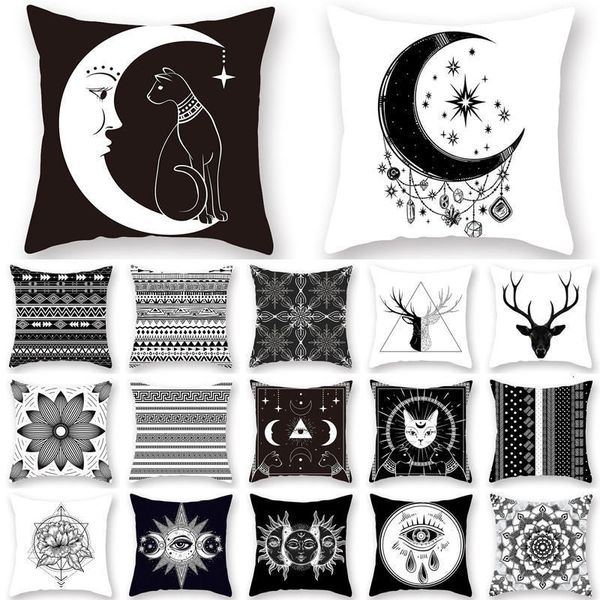 

1шт 45 * 45см черный и белый mandala подушка крышки полиэстер throw наволочки housse de coussin декоративные подушки диванов 40819