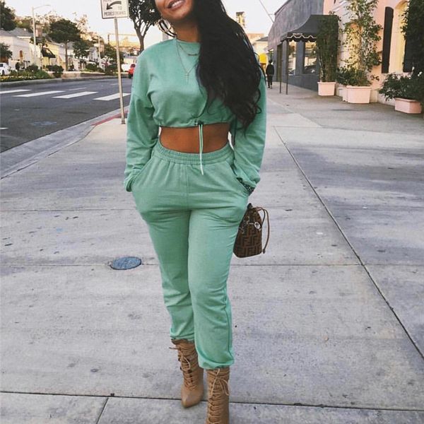 

fadzeco women's autumn and winter new 2019 fashion long-sleeved shirt trousers two-piece suit casual suit female, White