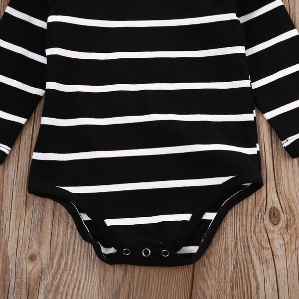 

helen115 casual cute newborn baby boy girl full sleeve o neck striped cotton bodysuit 0-18m, White