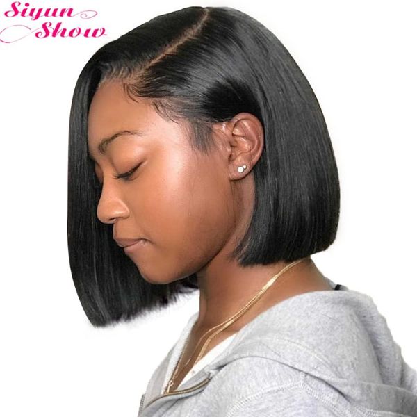 

180 density short bob wig lace front human hair wigs pre plucked remy brazilian straight bob lace front wigs for women, Black;brown