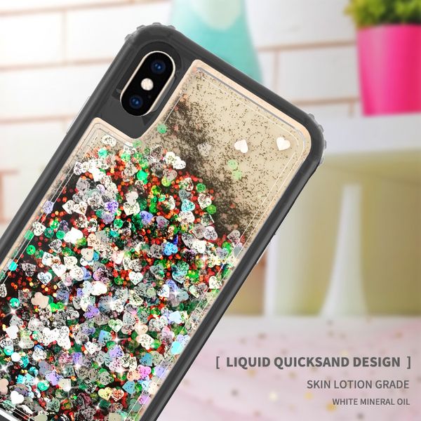 Hülle für iPhone 11, für iPhone 11 Pro Max XS MAX XR 8 7 6Plus, flüssiges Treibsand-Design, Wasser-Glitzer, Bling, schwimmende, bunte Triple-Combo-Hülle