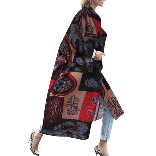 

women casual cardigan autumn winter loose long sleeve casual print loose outwear trench long coat women clothing 2020 outerwear, Tan;black